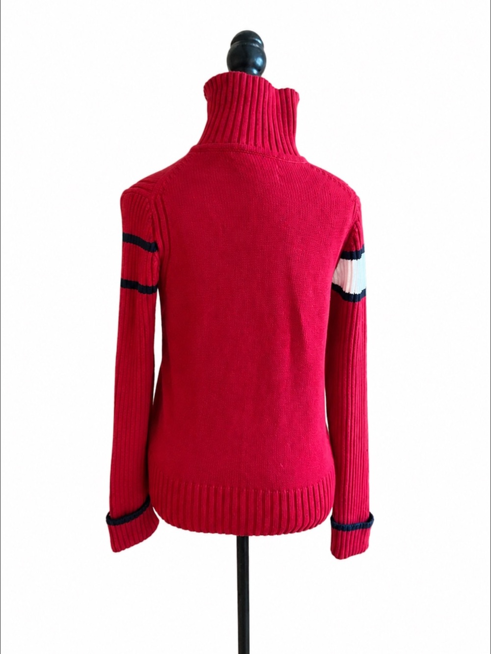 Tommy Hilfiger Red Striped Full-Zip Mock Neck Sweater Size M - Picture 9 of 9